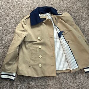 J. Crew Tan and Navy Jacket with Striped Lining